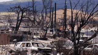 A general view shows damage in the fire ravaged town of Lahaina on the island of Maui in Hawaii, U.S., August 15, 2023. 