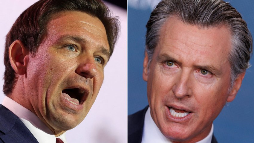 Republican presidential candidate, Florida Governor Ron DeSantis (L), and California Governor Gavin Newsom