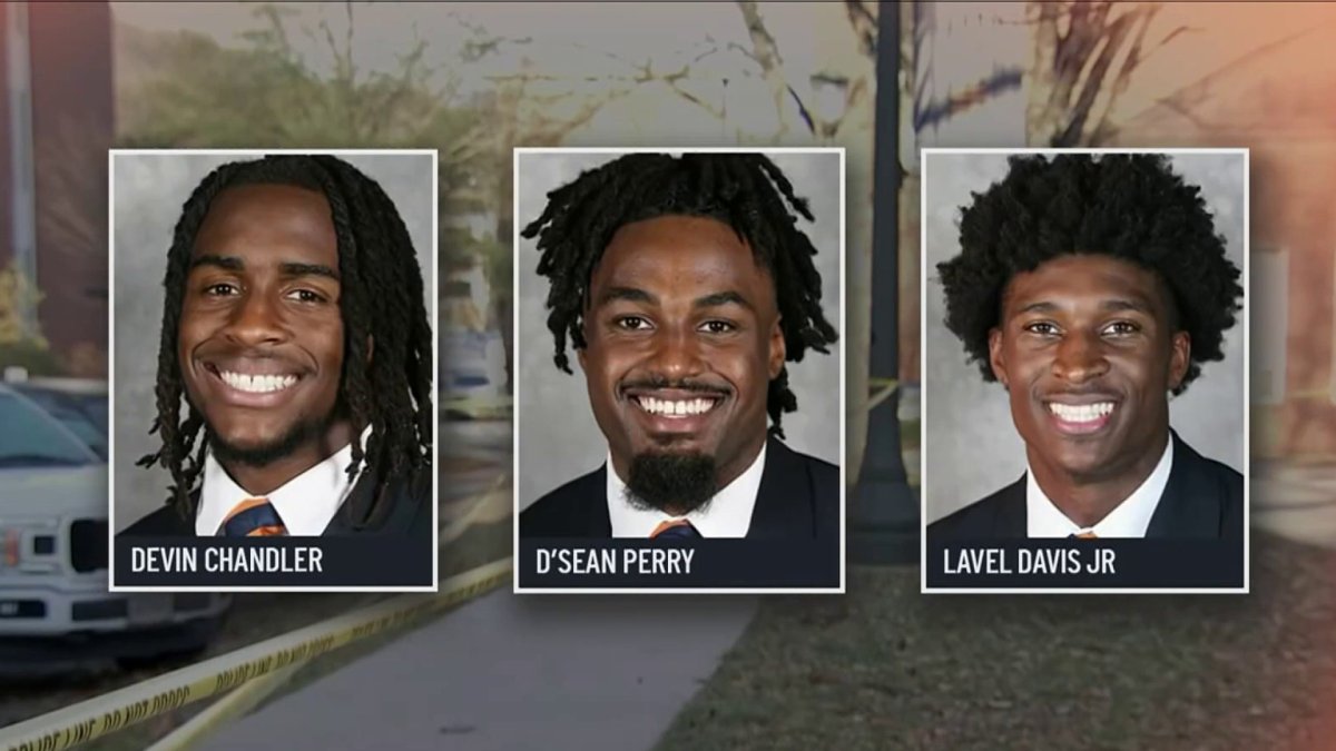 Detail on Tennessee Football uniform honors Virginia players, Lavel Davis.  Jr, Devin Chandler, and D'Sean Perry, killed in shooting