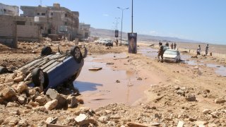 Damage from massive flooding is seen in Derna, Libya, Wednesday, Sept.13, 2023.