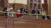 Some of the witnesses who testified in the Ken Paxton impeachment trial watch from the gallery as the votes are counted on Saturday, Sept. 16, 2023, in Austin, Texas.