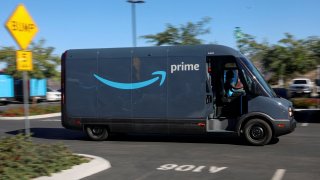 An Amazon delivery truck at the Amazon facility in Poway, California, Nov. 16, 2022.