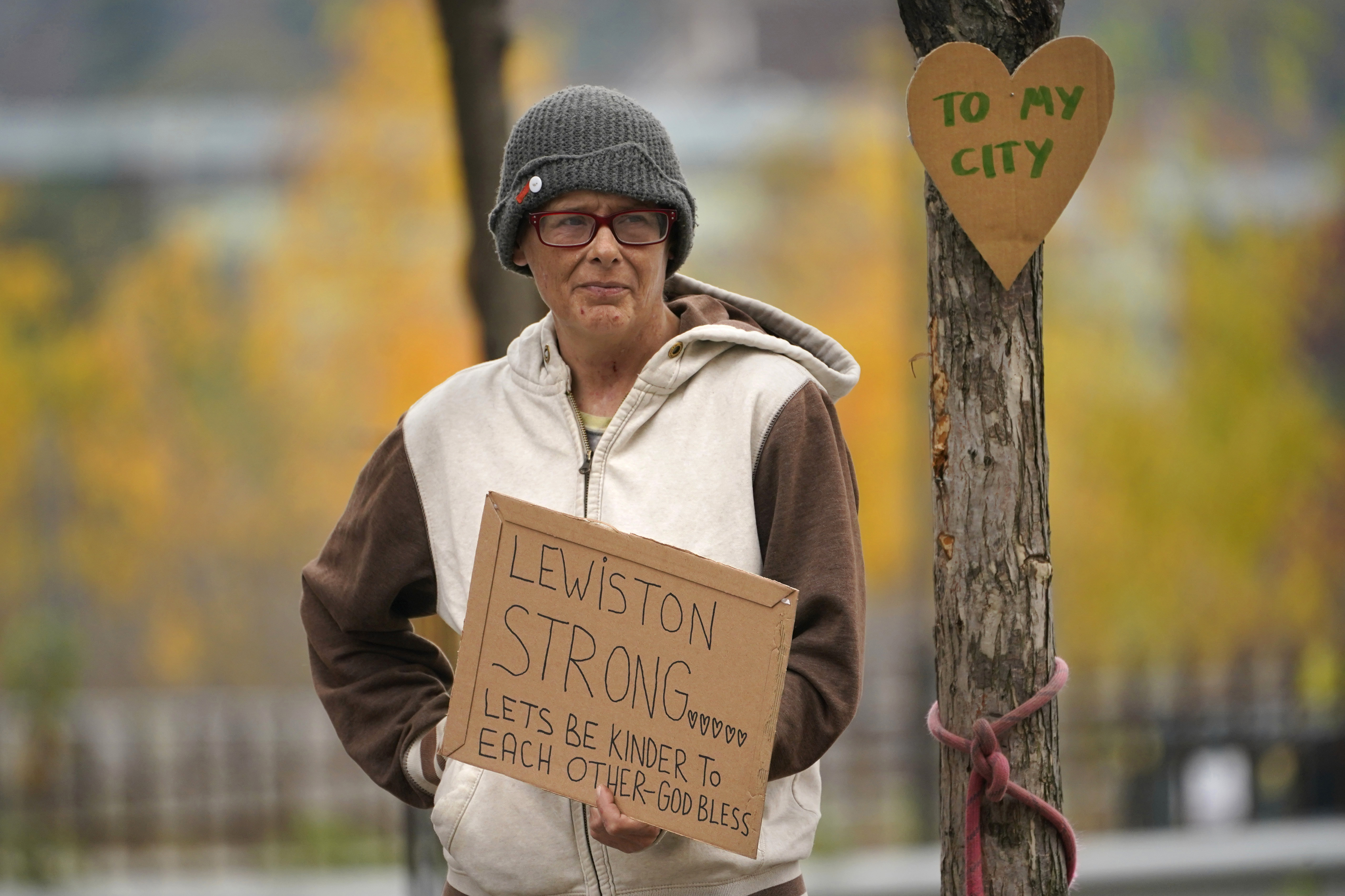 Jess Paquette expresses her support for her city in the wake of Wednesday’s mass shootings in Lewiston, Maine.