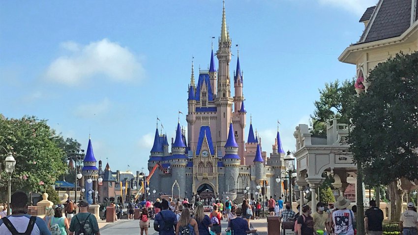 Disney annual passholders get a peek at the coronavirus-inspired changes inside the Magic Kingdom on July 9, 2020. (Gabrielle Russon/Orlando Sentinel/Tribune News Service via Getty Images)