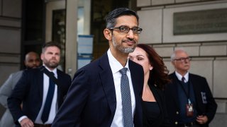 Google and Alphabet CEO Sundar Pichai departs federal court on Oct. 30, 2023, in Washington, D.C.