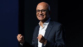 Microsoft CEO Satya Nadella speaks at the company’s Ignite Spotlight event in Seoul on Nov. 15, 2022.