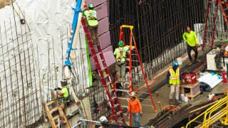 Construction workers at a project in the Upper East Side neighborhood of Manhattan, NY on Oct. 6th, 2023.