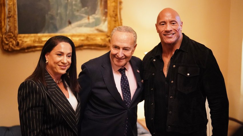 picture of the rock with US Senators