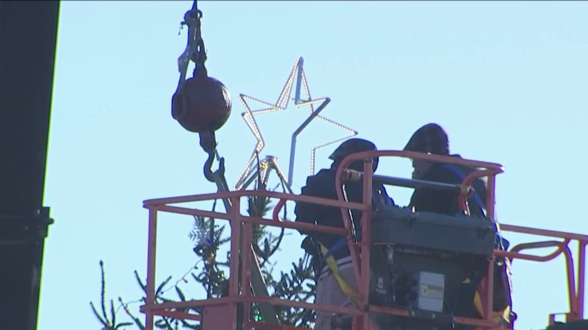 Crews work to keep National Christmas Tree upright after it topples