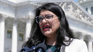 Rep. Rashida Tlaib, D-Mich., speaks during a news conference on May 25, 2023, on Capitol Hill in Washington.