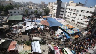 An aerial view shows the compound of Al-Shifa hospital in Gaza City