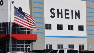 A sign hangs outside of the Shein warehouse on Nov. 29, 2023, in Whitestown, Indiana. 