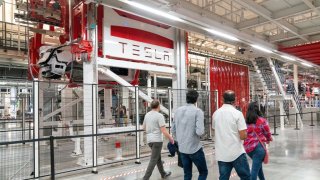 FILE - View of the inside of the Tesla Giga Texas manufacturing facility