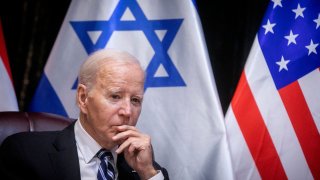 US President Joe Biden joins Israel's Prime Minister for the start of the Israeli war cabinet meeting.