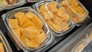 Cantaloupe is displayed for sale at a supermarket in Philadelphia on Dec. 3, 2023.