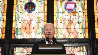 President Joe Biden speaks at a campaign event at Mother Emanuel AME church in Charleston, South Carolina, on January 8, 2024.