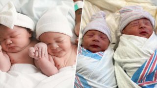 Each pair of delightfully snuggly twins has a lot in common … except their birthdays.