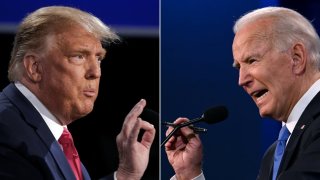 Donald Trump, left, and President Joe Biden during the final presidential debate at Belmont University in Nashville, Tennessee, on Oct. 22, 2020.