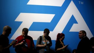 An Electronic Arts video game logo is seen at the Electronic Entertainment Expo.