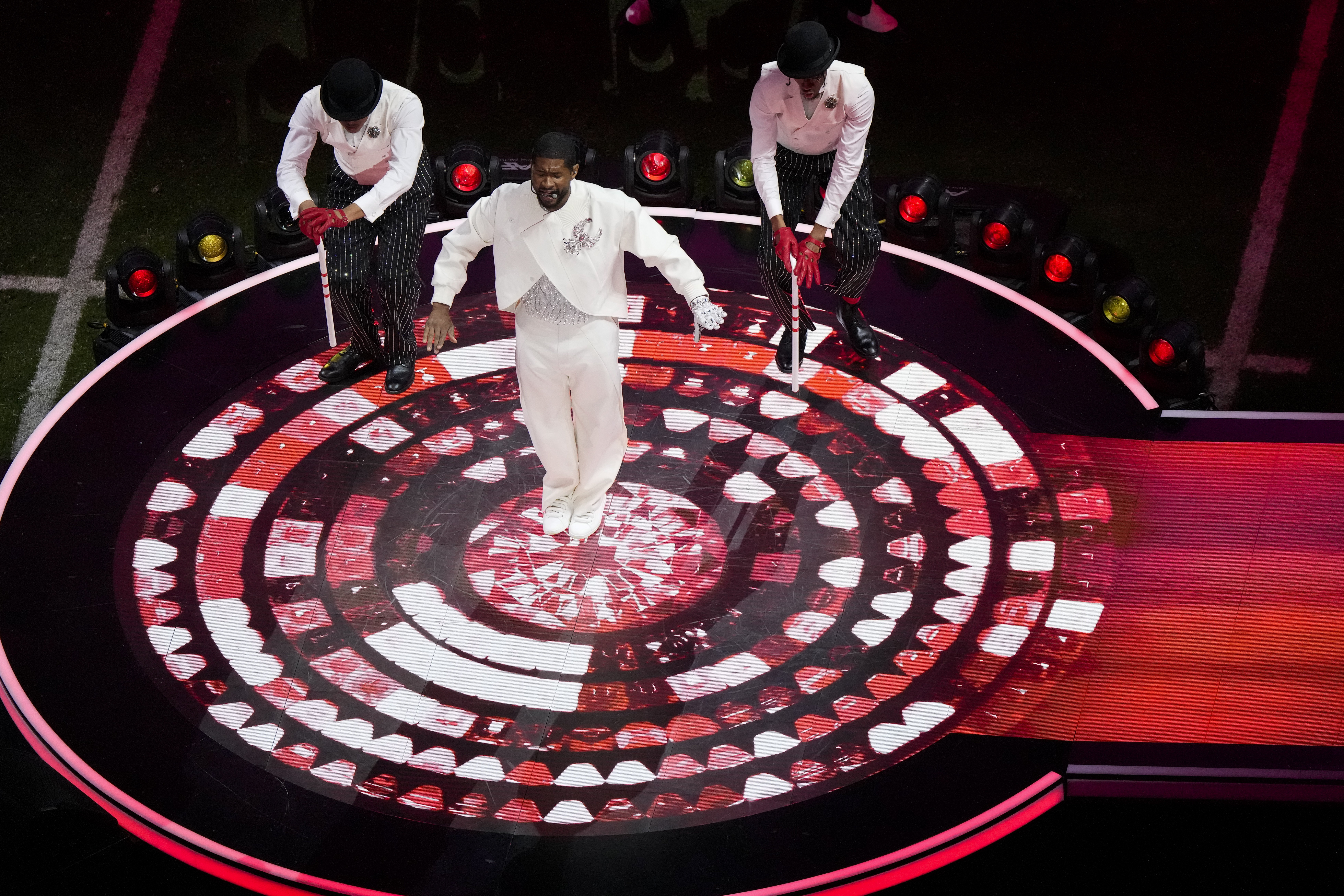 Usher performs during the halftime show of Super Bowl LVIII in Las Vegas, Nevada, Feb. 11, 2024.