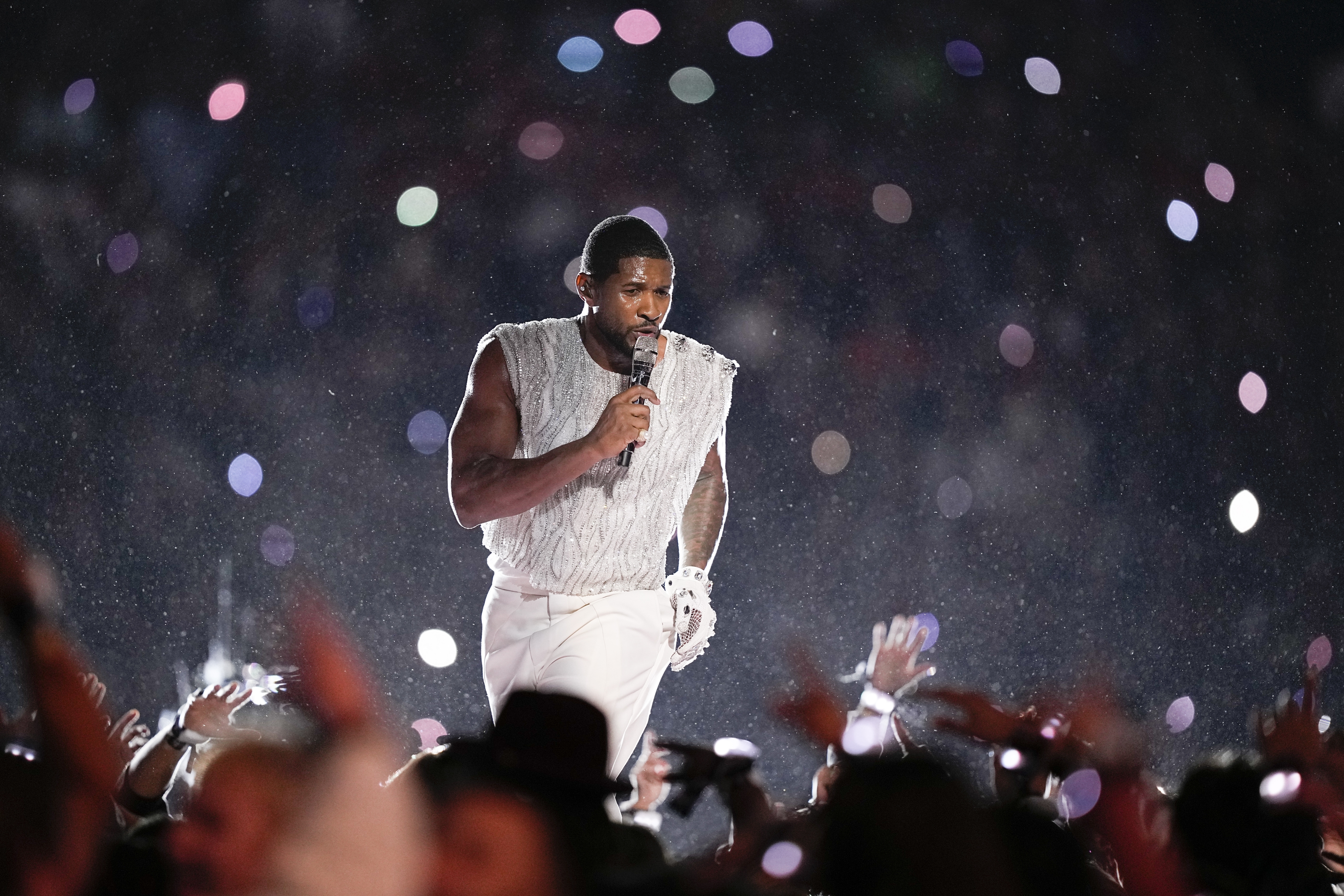 Usher performs during the halftime show of Super Bowl LVIII in Las Vegas, Nevada, Feb. 11, 2024.