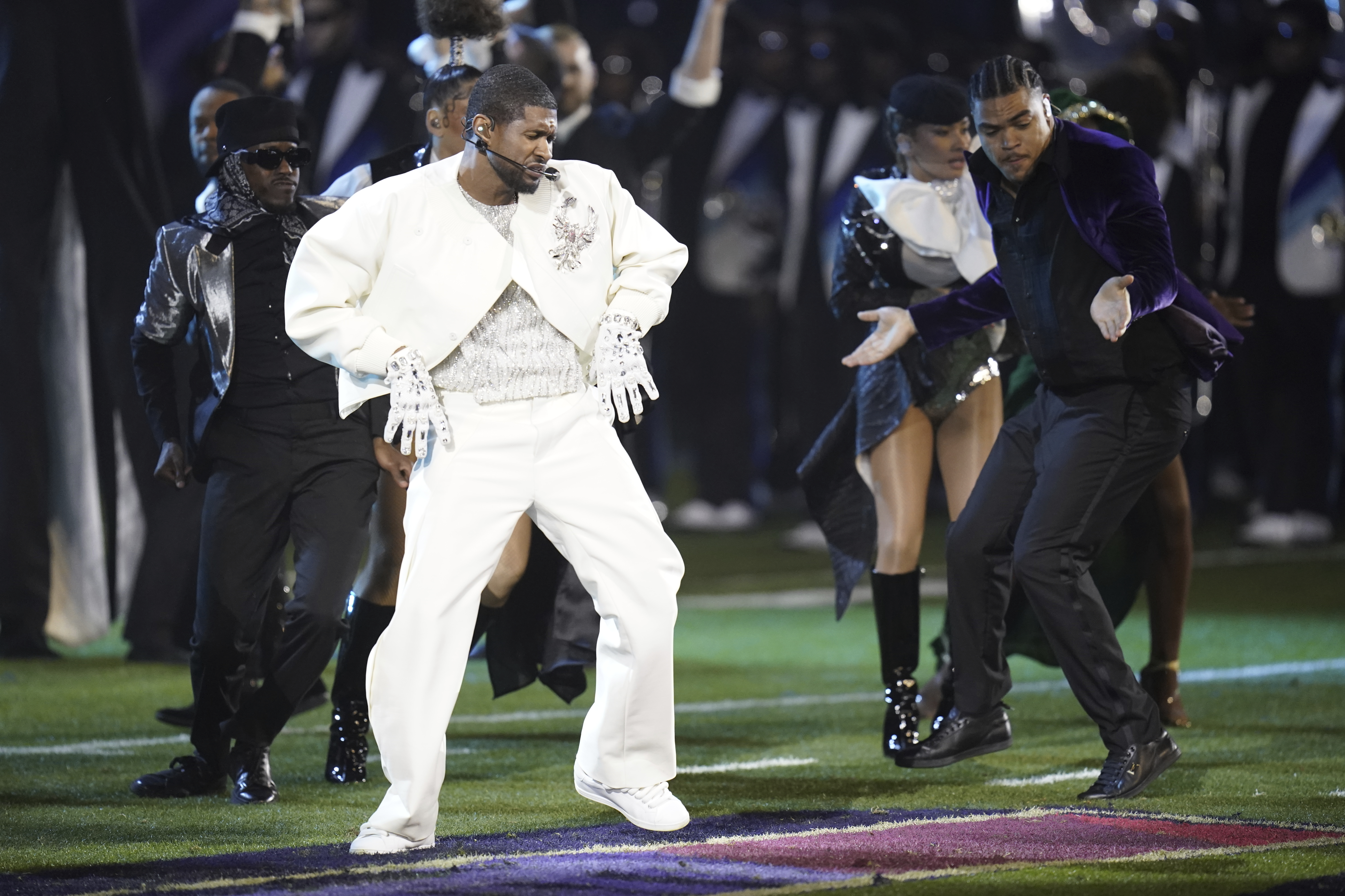 Usher performs during the halftime show of Super Bowl LVIII in Las Vegas, Nevada, Feb. 11, 2024.