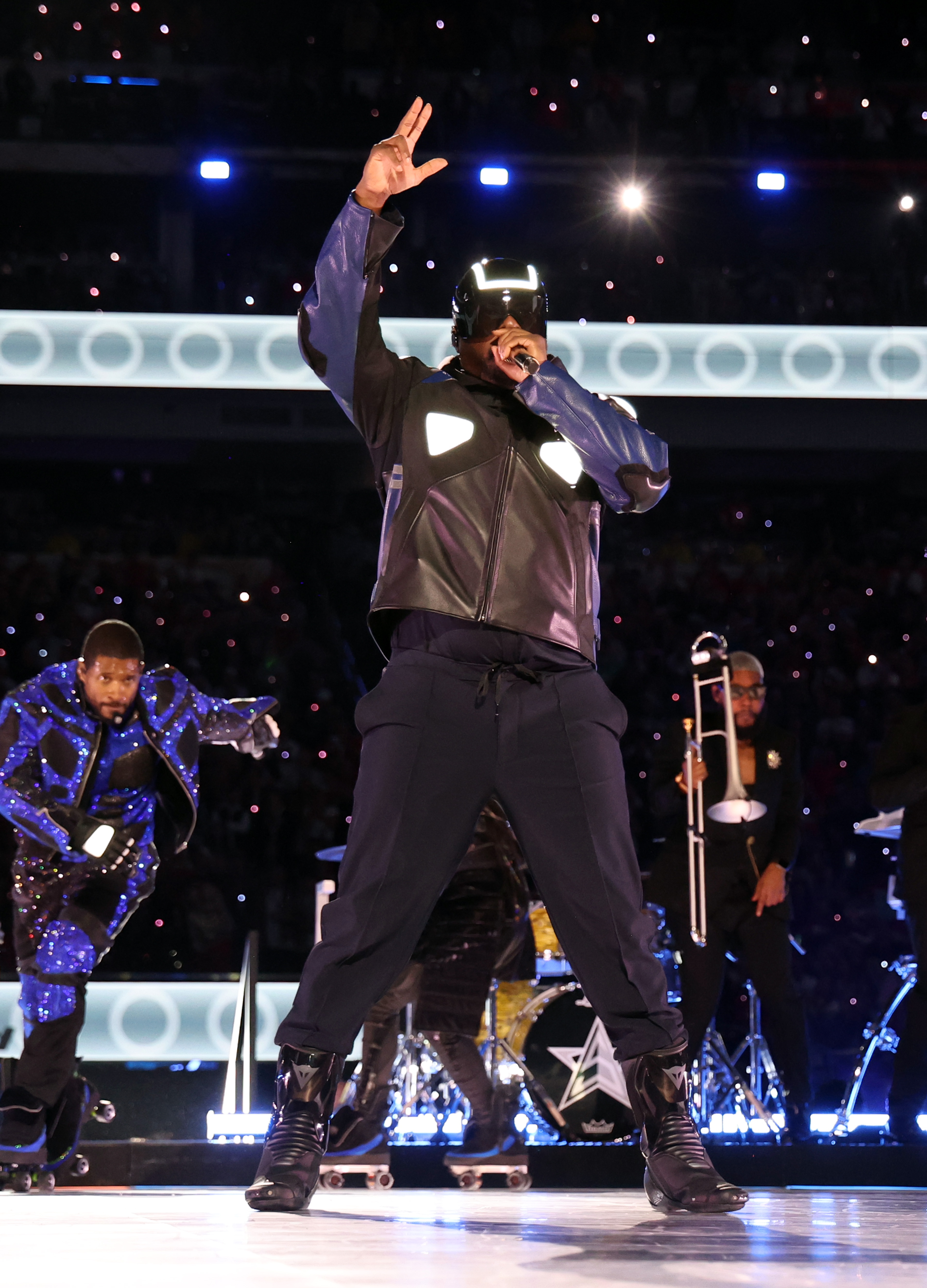 will.i.am performs during the halftime show of Super Bowl LVIII in Las Vegas, Nevada, Feb. 11, 2024.