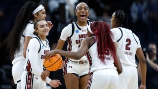 Bree Hall #23 of the South Carolina Gamecocks celebrates