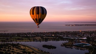 File – A view of a hot air balloon above Albert Park on Jan. 24, 2022 in Melbourne, Australia.