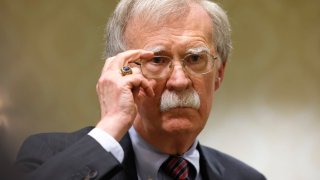 Former National Security Adviser John Bolton speaks to reporters after speaking in a panel hosted by the National Council of Resistance of Iran – U.S. Representative Office (NCRI-US) at the Willard InterContinental Hotel on August 17, 2022 in Washington, DC.