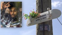 A memorial for 27-year-old Jacques Price stands along Viers Mill Road in Rockville, Maryland. Price was killed in a hit and run on April 8, 2024.