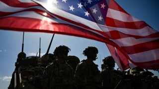 U.S. Army soldiers take part in the NATO “Noble Blueprint 23” joint military exercise at the Novo Selo military ground, northwestern Bulgaria, on September 26, 2023.