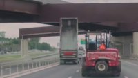 Video: Dump truck slams into overpass in northern Virginia