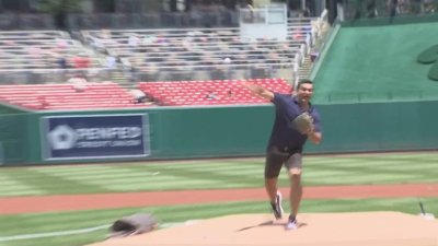 Doug Kammerer throws out 1st pitch on Weather Day at Nationals Park