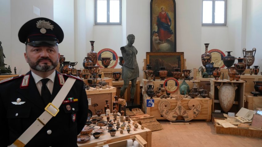 Some 600 stolen works displayed in Rome, Italy.