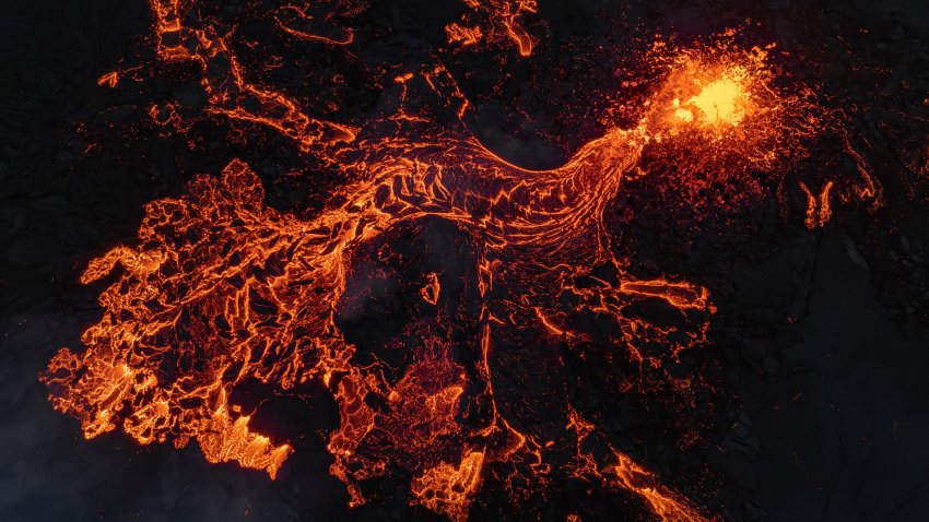 Lava flows from a volcano in Grindavik, Iceland, Wednesday, May 29, 2024