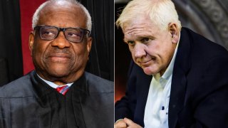 Supreme Court Justice Clarence Thomas (L) and billionaire Harlan Crow.