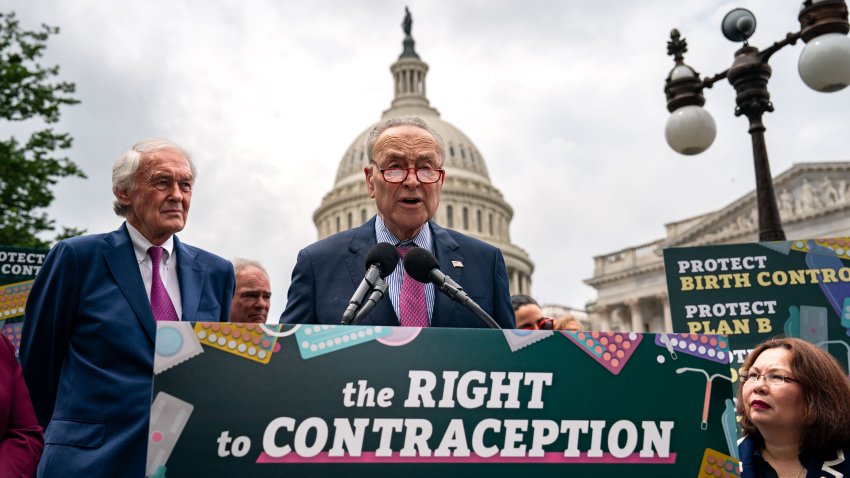 Senate Majority Leader Chuck Schumer (D-NY) speaks during a news conference on the Right to Contraception Act outside the U.S. Capitol on June 5, 2024 in Washington, DC.