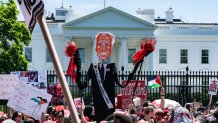 Pro-Palestinian demonstrators rally outside the White House