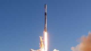 A Falcon 9 rocket launches a Starlink mission from Vandenberg Space Force Base in California on Jan. 31, 2023.