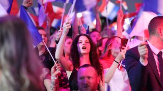 Supporters of the French National Rally in Henin-Beaumont, northern France, on June 30, 2024.