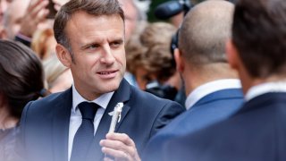 France’s President Emmanuel Macron looks on as he leaves after his vote in the second round of France’s legislative election at a polling station in Le Touquet, northern France on July 7, 2024.