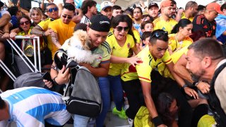 Fans of Colombia and Argentina the CONMEBOL Copa America 2024 Final match between Argentina and Colombia at Hard Rock Stadium on July 14, 2024 in Miami Gardens, Florida. 