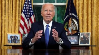 U.S. President Joe Biden addresses the nation from the Oval Office of the White House in Washington, Wednesday, July 24, 2024, about his decision to drop his Democratic presidential reelection bid. 