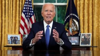 U.S. President Joe Biden addresses the nation from the Oval Office of the White House in Washington, Wednesday, July 24, 2024, about his decision to drop his Democratic presidential reelection bid.