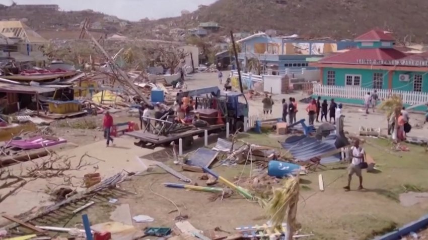 Damaged houses and debris seen on Union Island in Saint Vincent And The Grenadines