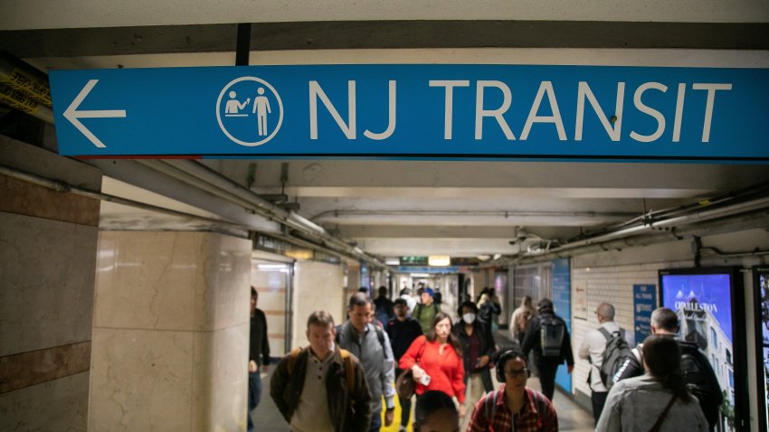 A New Jersey Transit sign at Pennsylvania Station in New York, US, on Thursday, Oct. 19, 2023. Just over 50% of workers in the New York metro area went into the office in the week through Sept. 13, close to the highest level since the pandemic began, according to data from Kastle Systems. Photographer: Michael Nagle/Bloomberg via Getty Images