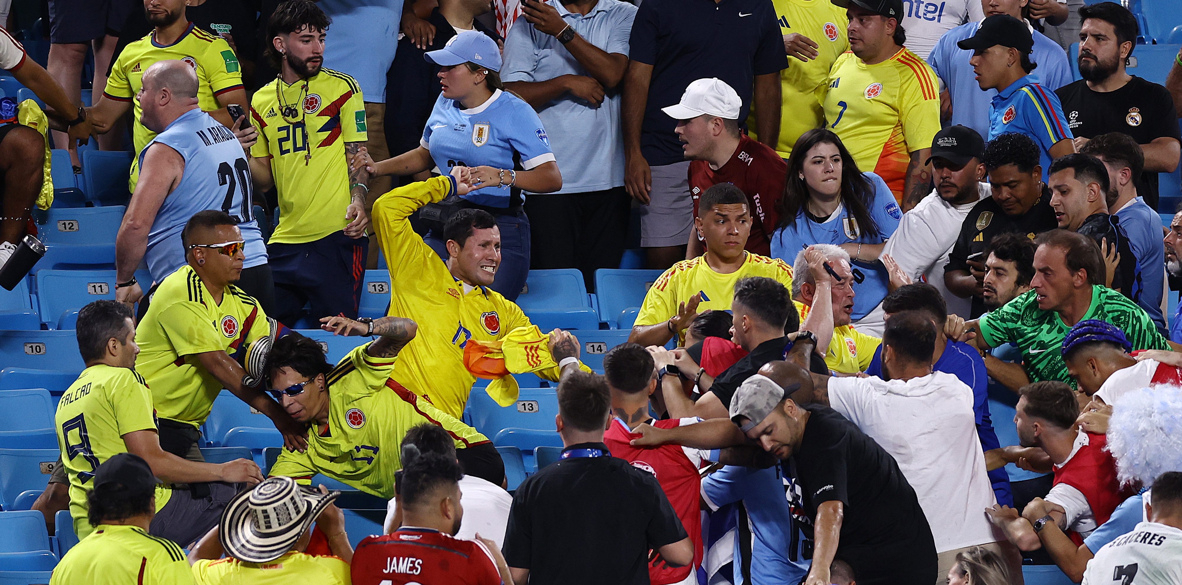 Uruguay players appear to scuffle in stands with Colombian fans after Copa America game