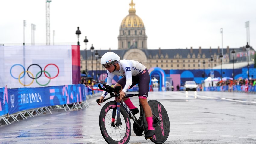 Chloé Dygert competes in the women’s individual time trial to win