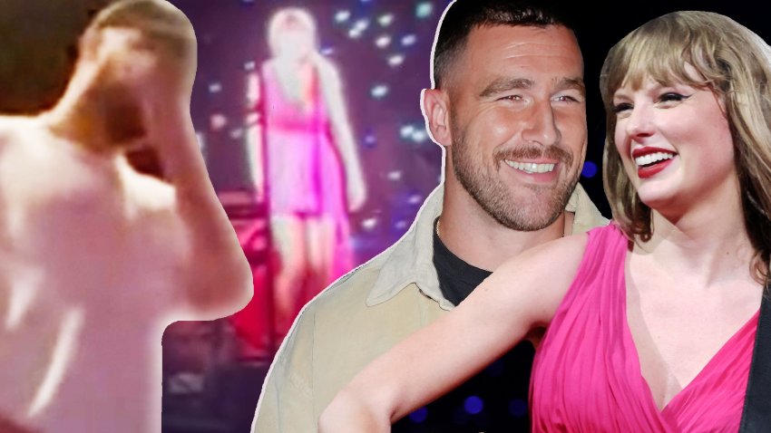 Travis Kelce seems to wipe away tears during Taylor Swift mash-up